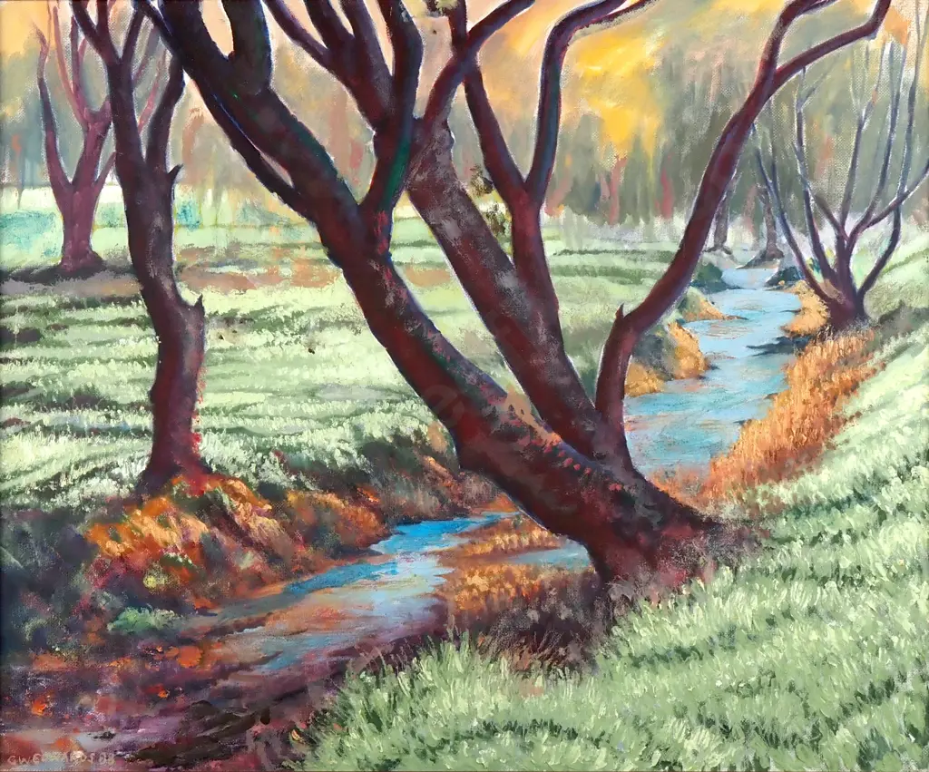 GW Edwards - Landscape Scene W Tree, Oil on Board Image 1++