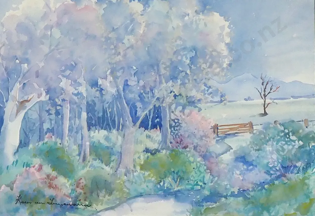 Kath von Tunzelmann - 'Trees Near the River', Watercolour Image 1++