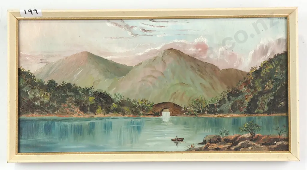 Artist Unknown - Landscape Scene w Bridge & Canoe, Oil Image 1++