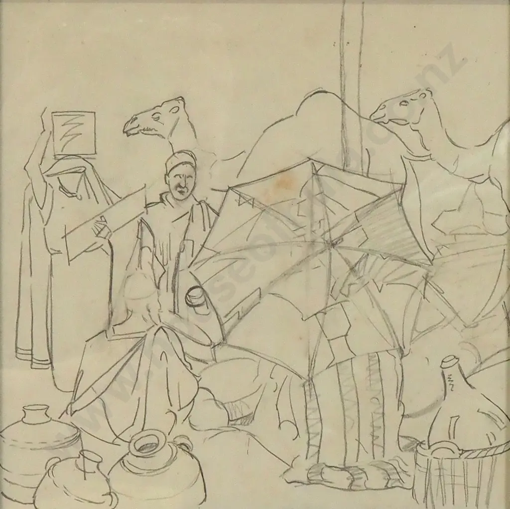 John Weeks - Study of a Market Scene, Graphite Image 1++