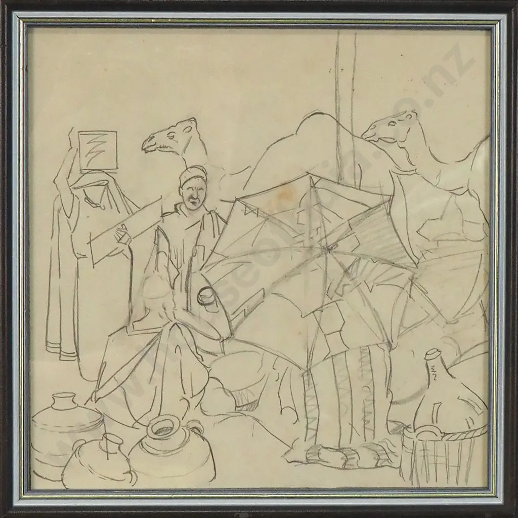 John Weeks - Study of a Market Scene, Graphite Image 1++