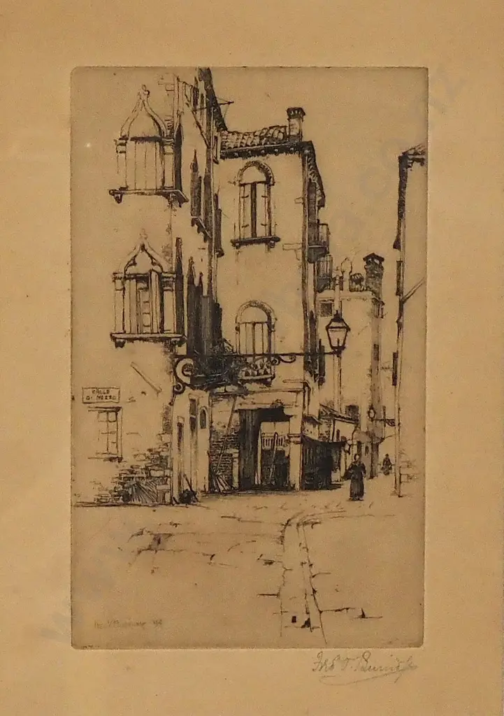 Frederick V Burridge - Two Florencian Scenes, Drypoint Etchings Image 1++