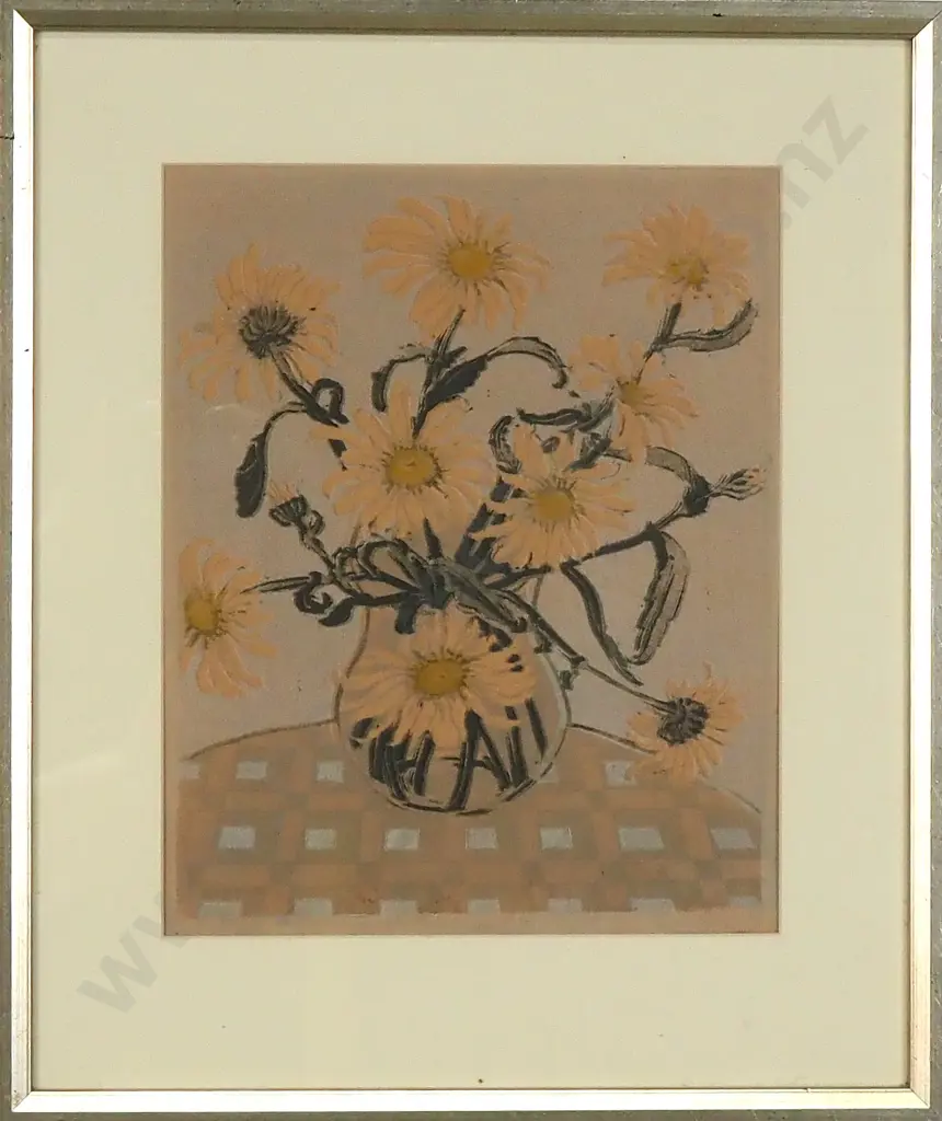 Artist Unknown - Floral Still Life, Linocut Image 1++