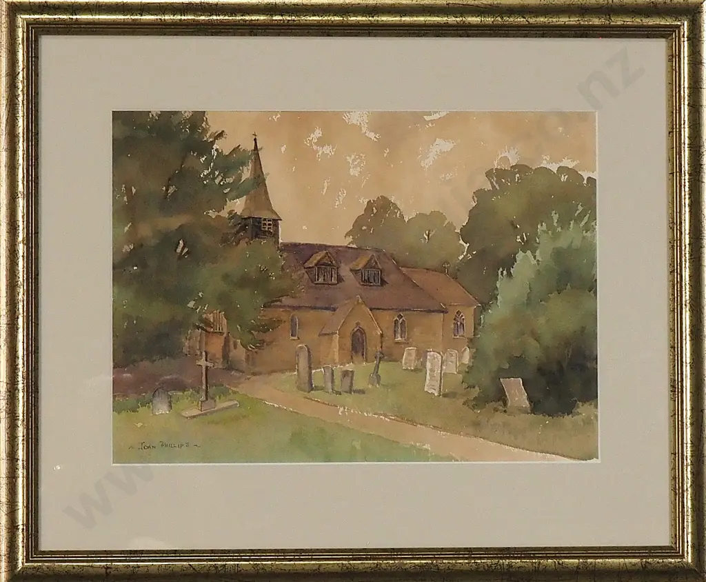 Joan Phillips - Church & Graveyard, Watercolour Image 1++
