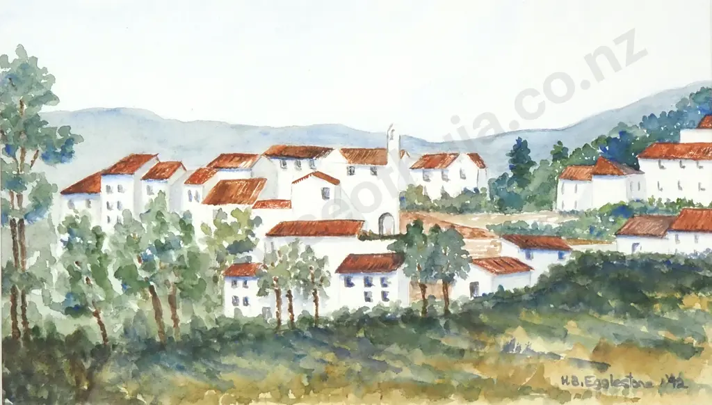 H B Eggleston - Tuscan Village, Watercolour Image 1++