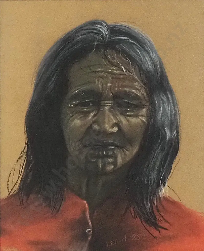 Leila - Portrait of a Woman w Moko Kauae '75', Pastel Image 1++
