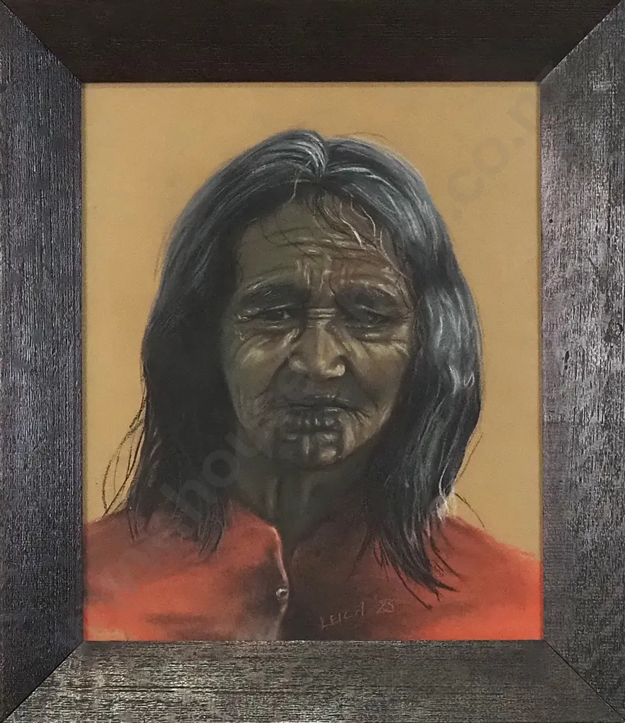 Leila - Portrait of a Woman w Moko Kauae '75', Pastel Image 1++