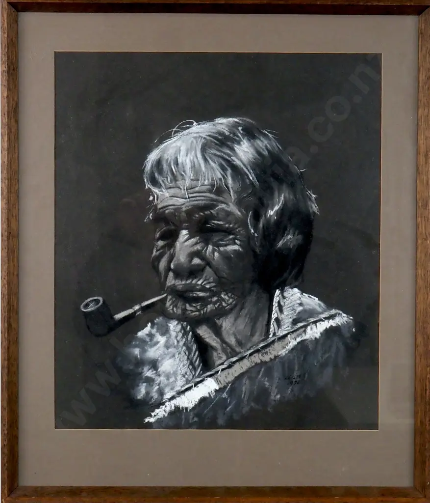Leila - Portrait of a Woman w Moko Kauae '72', Monochrome Pastel Image 1++