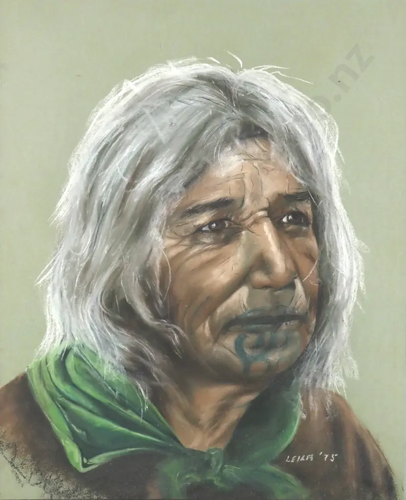 Leila - Portrait of a Woman w Moko Kauae '75', Pastel Image 1++