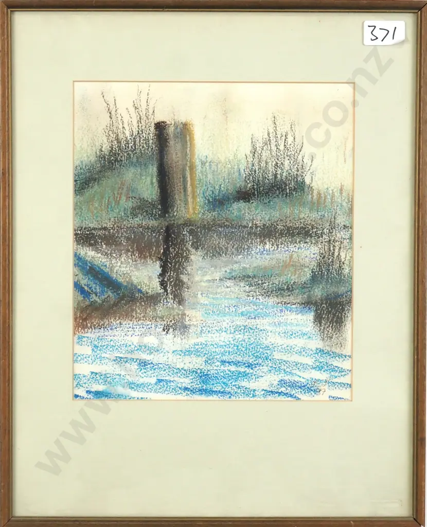 Carolyn Fletcher - River Scene with Tree Stump, Crayon Image 1++