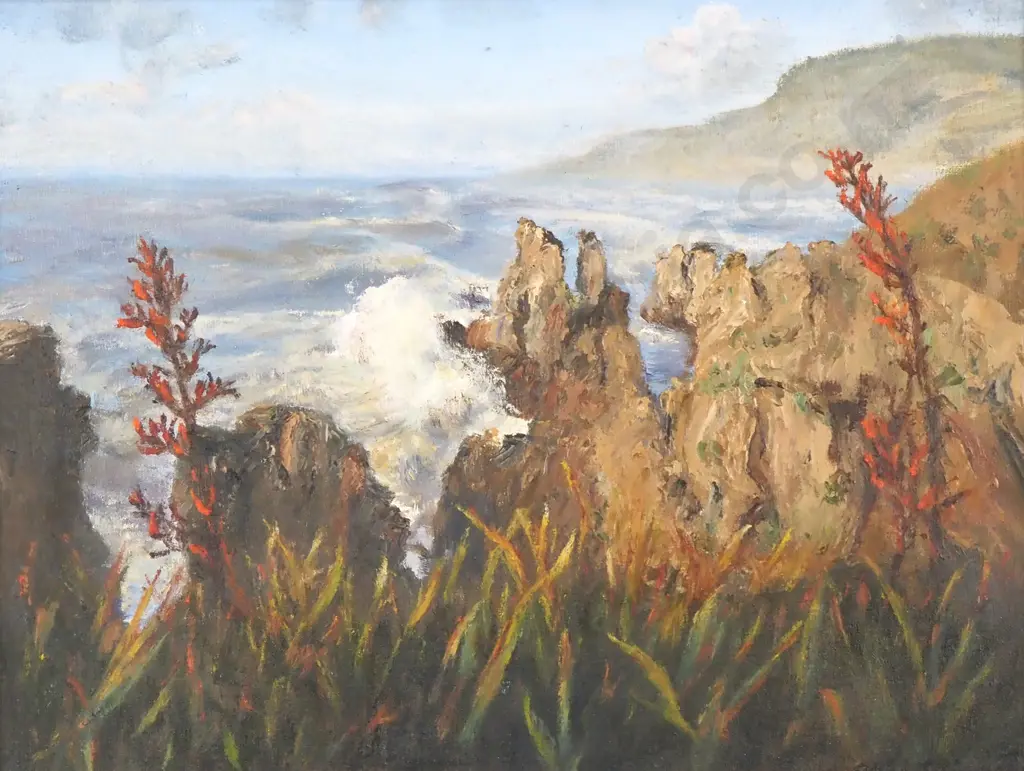 Artist Unknown - Coastal Scene w Rocks, Oil Image 1++