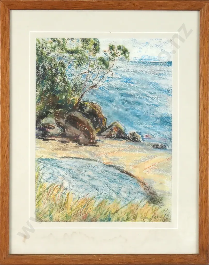 Carolyn Fletcher - Coastal Scene with Pool, Crayon Image 1++