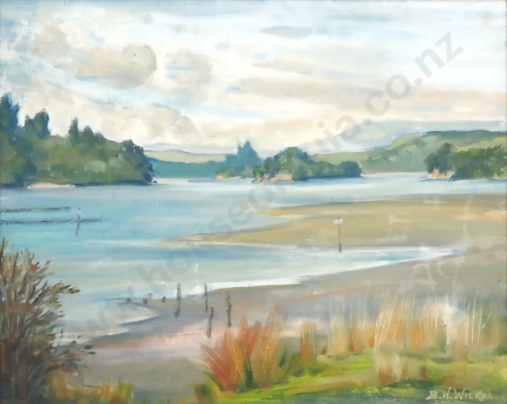B H Wilkes - Lakeside Scene, Oil Image 1++