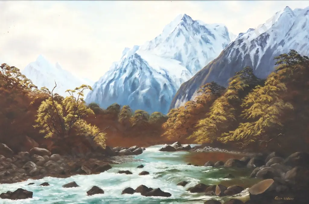 Esna Wilson - Mount Tutoko, Fiordland, Oil on Board Image 1++