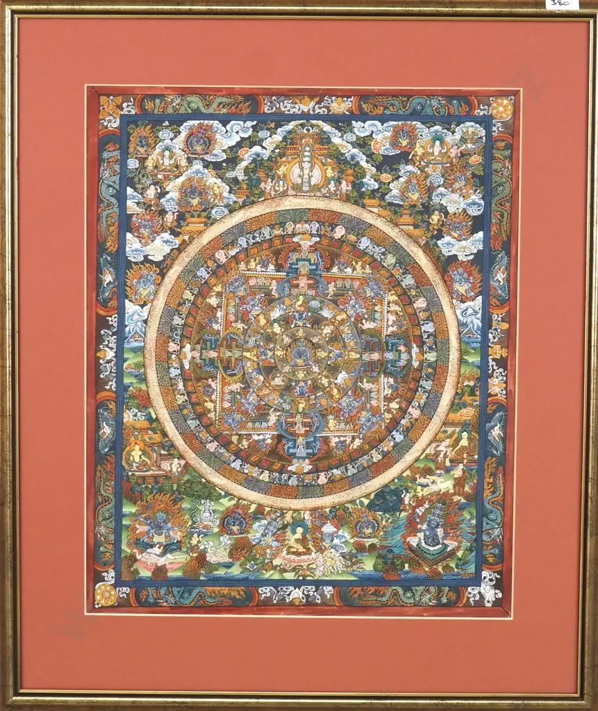 Painted Tibetan Mandala Thangka Featuring Deities, Mandalas & Scenes From The Life Of Buddha  Image 1++