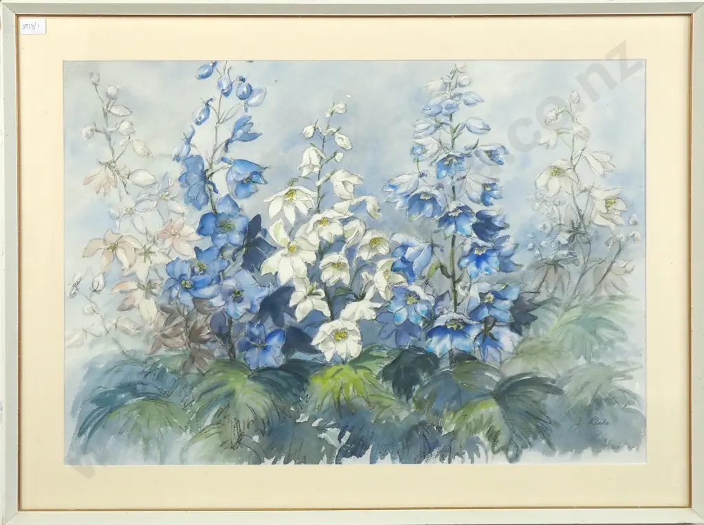 J Blake - Patch of Delphiniums, Watercolour on Paper Image 1++