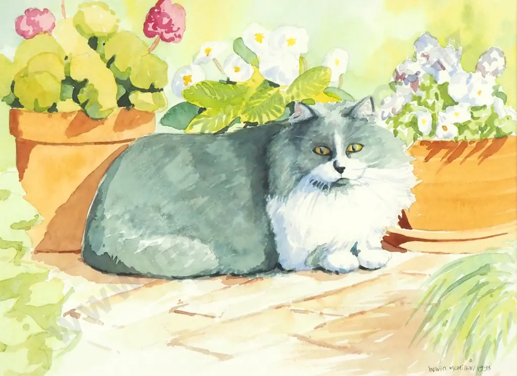 Kelvin McMillan - The Excitement of Hide & Seek w a Small Intruder, Watercolour (1993) Image 1++