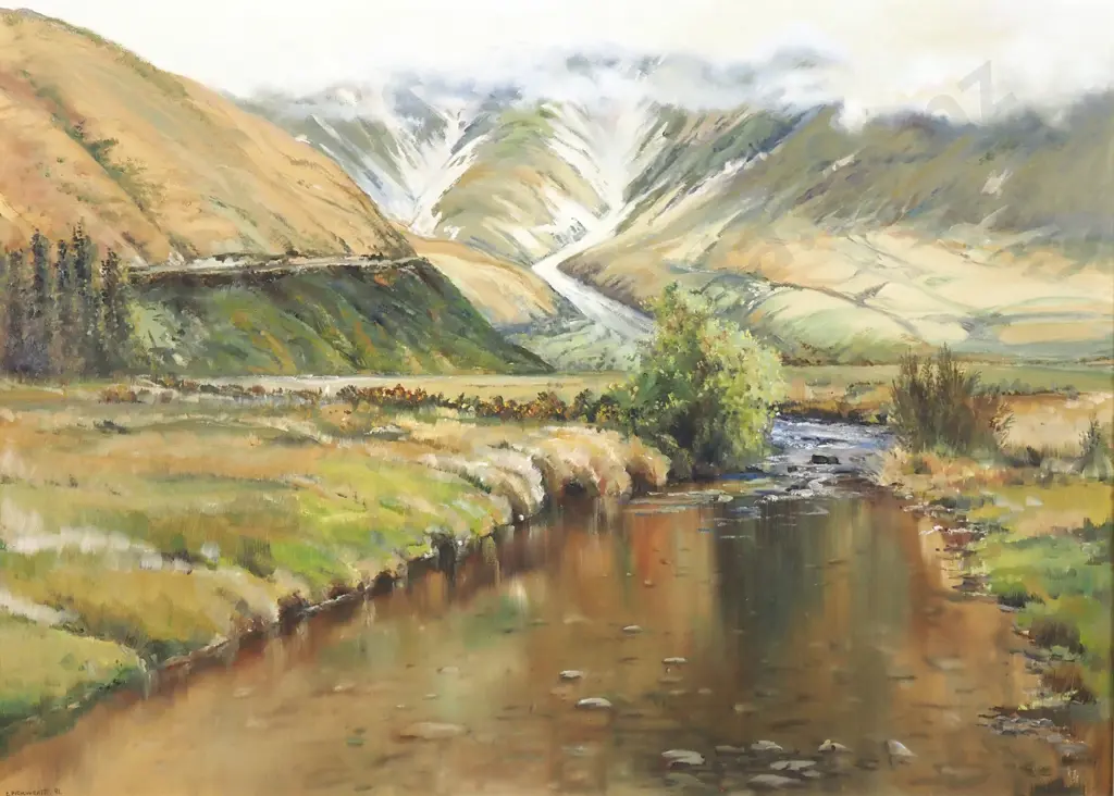 Charles Pickworth - South Island Landscape, Oil on Board Image 1++