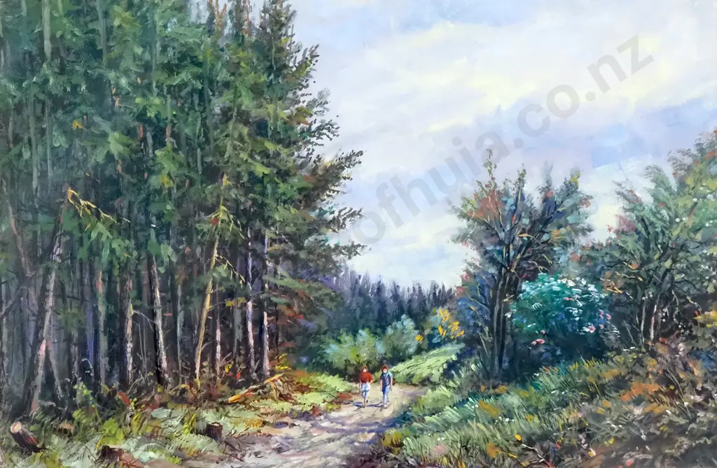 Artist Unknown - The Path Through The Forest, Oil on Paper Image 1++