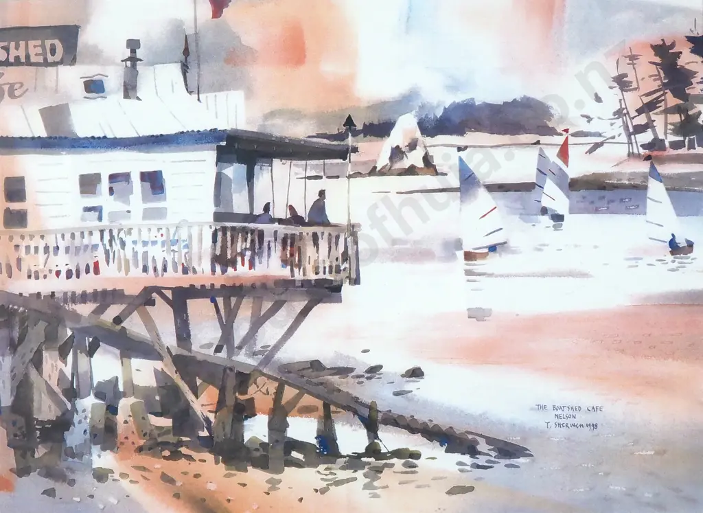 Ted Sherwen - The Boatshed Cafe Nelson, Print Image 1++
