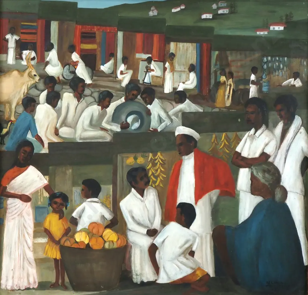 Allona Priestley - 'Market, Kodaikana South India', Oil On Board (1973) Image 1++