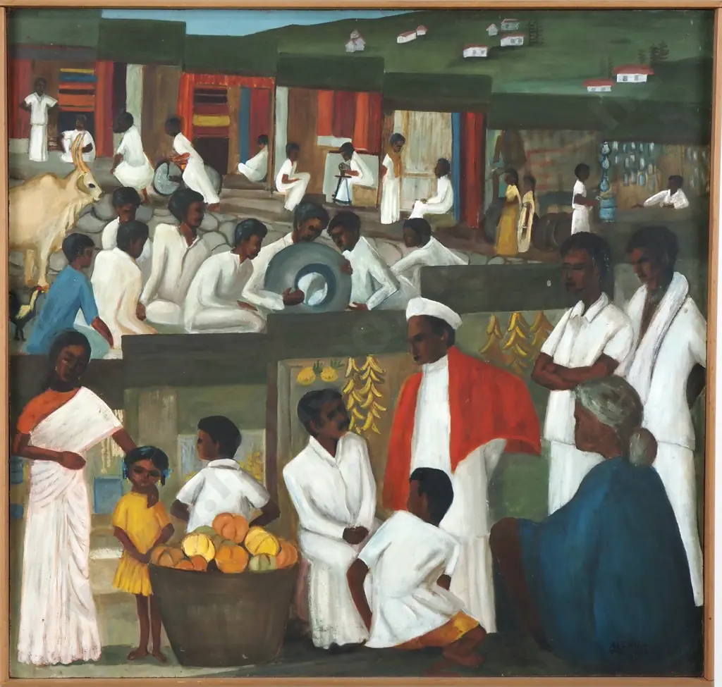 Allona Priestley - 'Market, Kodaikana South India', Oil On Board (1973) Image 1++