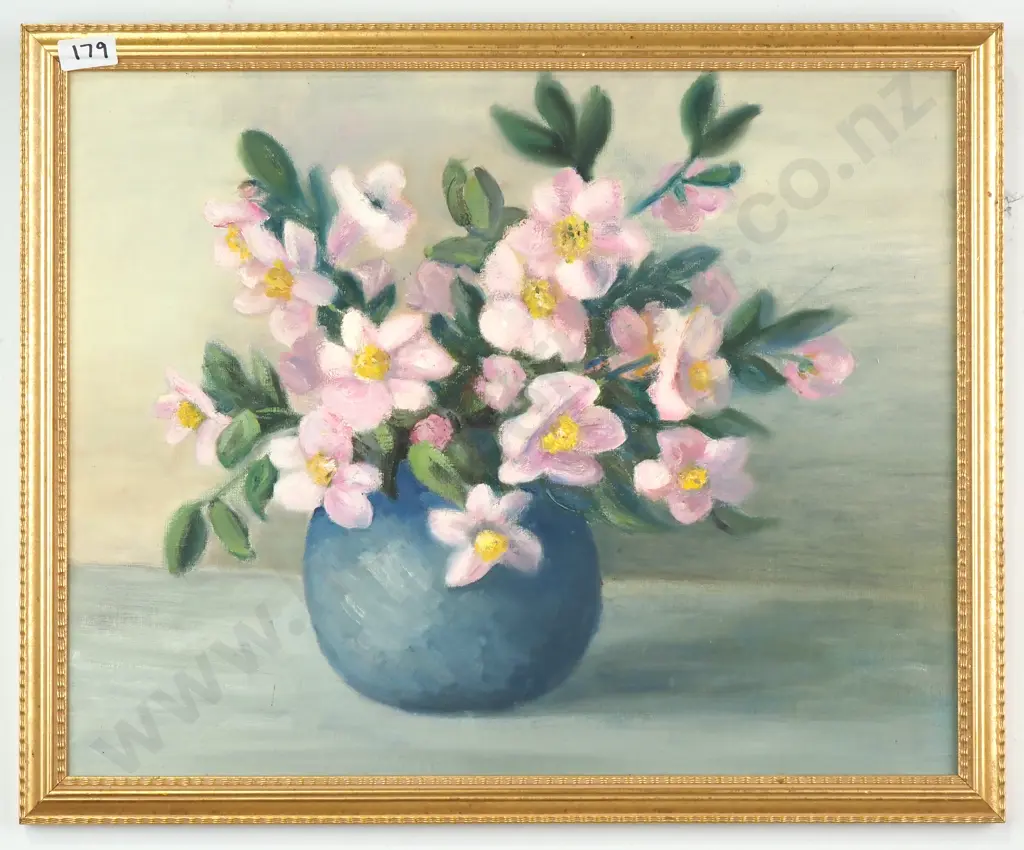 Artist Unknown - Still Life w Pink Flowers, Oil Image 1++