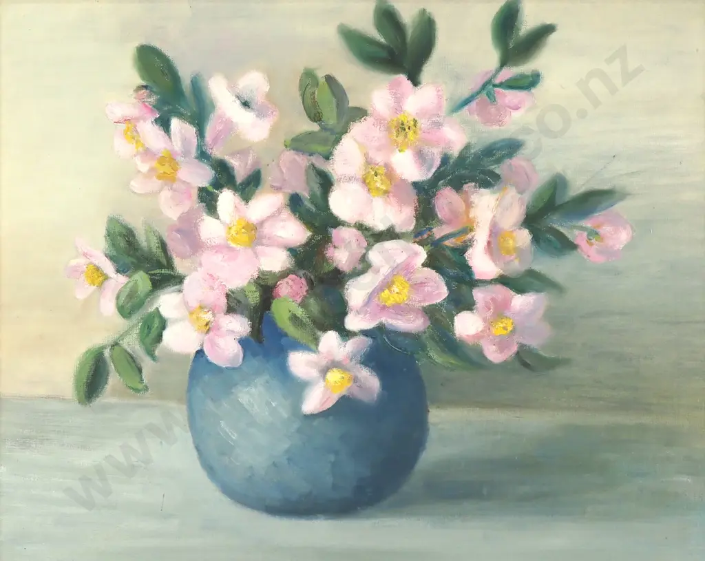Artist Unknown - Still Life w Pink Flowers, Oil Image 1++