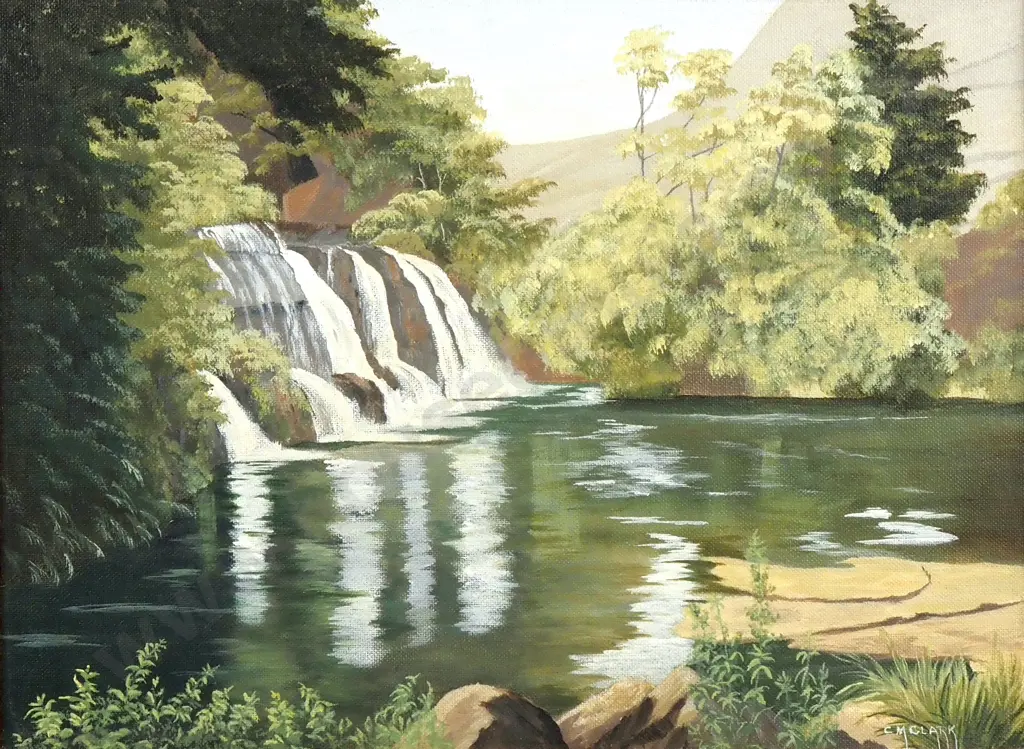 Christina M Clark - Waterfalls Near Havelock North, Oil Image 1++