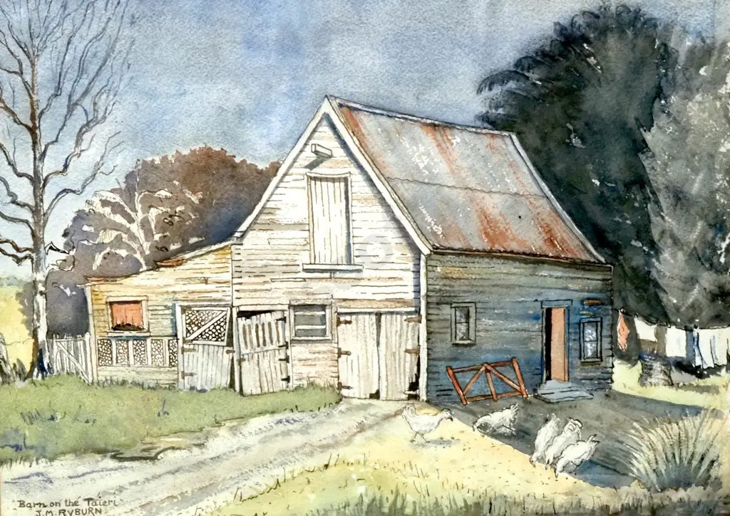 J.M Ryburn - The Barn On The Taieri, Watercolour Image 1++