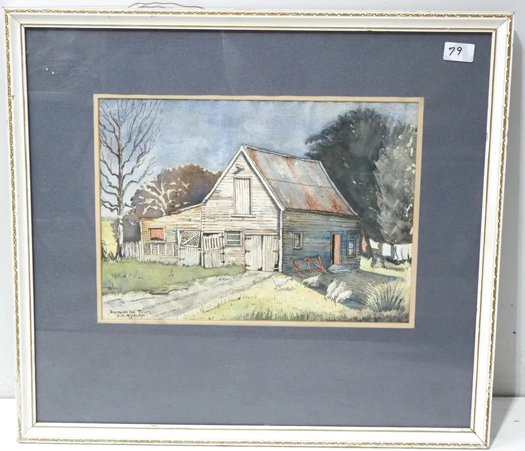 J.M Ryburn - The Barn On The Taieri, Watercolour Image 1++