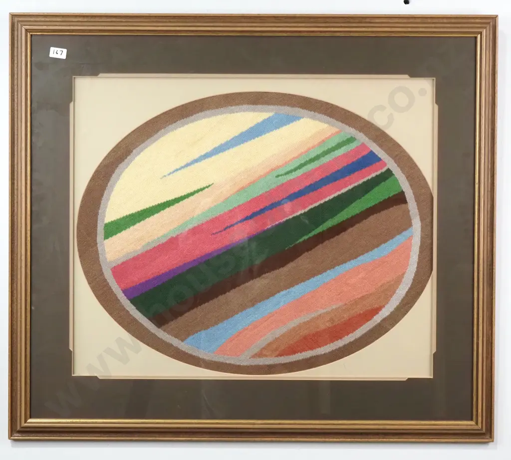 Framed Oval Abstract Multi-coloured Tapestry Image 1++