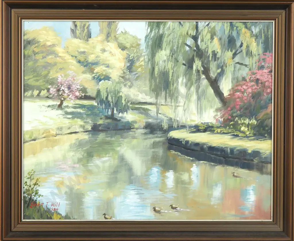 Ernest T Hill - Avon River Botanical Gardens, Christchurch, Acrylic (1984) Image 1++