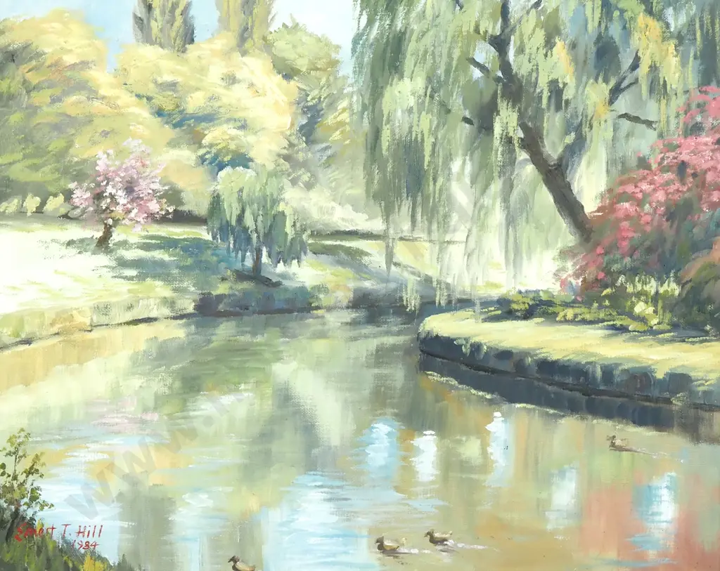 Ernest T Hill - Avon River Botanical Gardens, Christchurch, Acrylic (1984) Image 1++