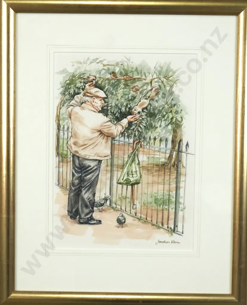 Jonathon Elsom - Feeding the Squirrels, Regents Park London 1994, Watercolour Image 1++