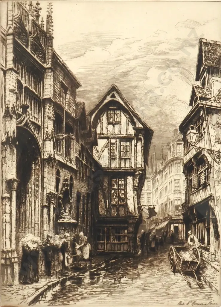 Charles Pinet - Rue St Romain in Rouen, Etching Image 1++