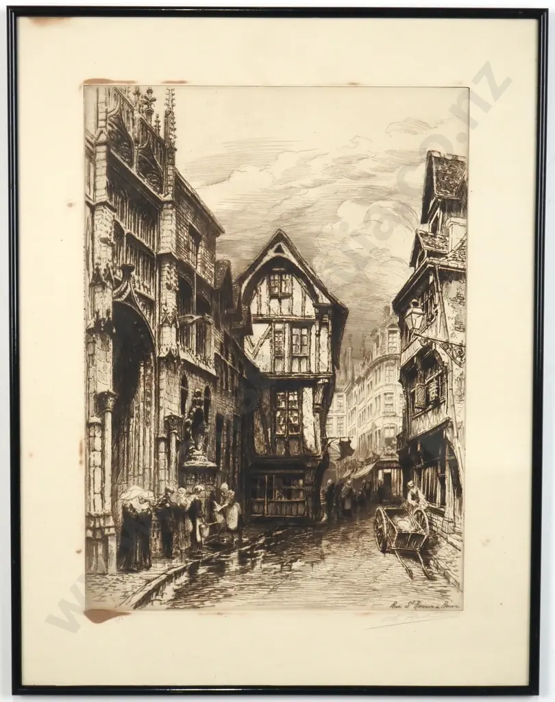 Charles Pinet - Rue St Romain in Rouen, Etching Image 1++