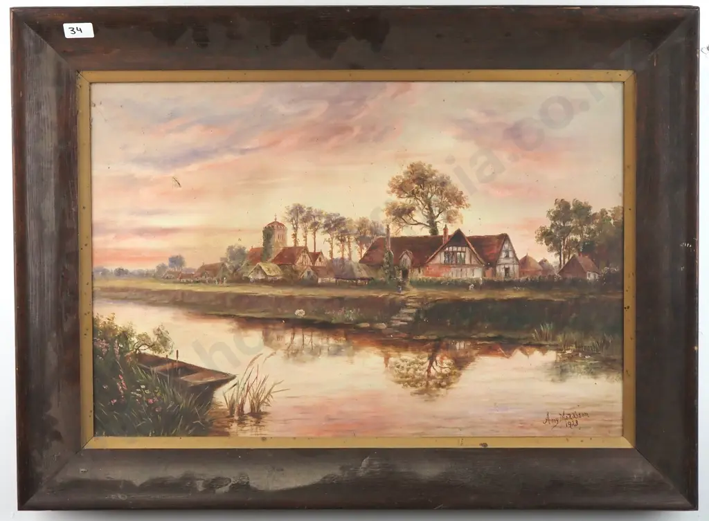 Amy Maddison - Country Scene With River, Oil Image 1++