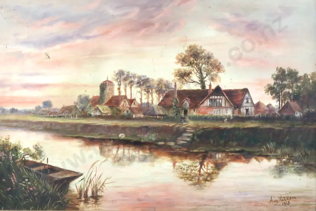 Amy Maddison - Country Scene With River, Oil Image 1++