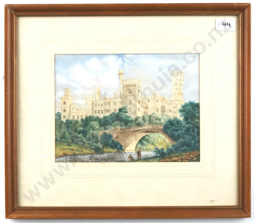 Artist Unknown - Fly Fishers Below a Castle, Watercolour & Ink Image 1++