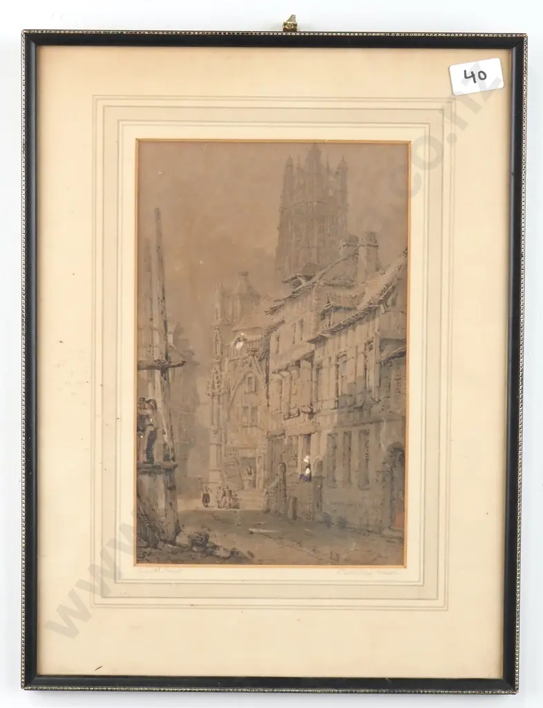 John Skinner Prout - The Church of St Lauren, Rouen, Watercolour Image 1++