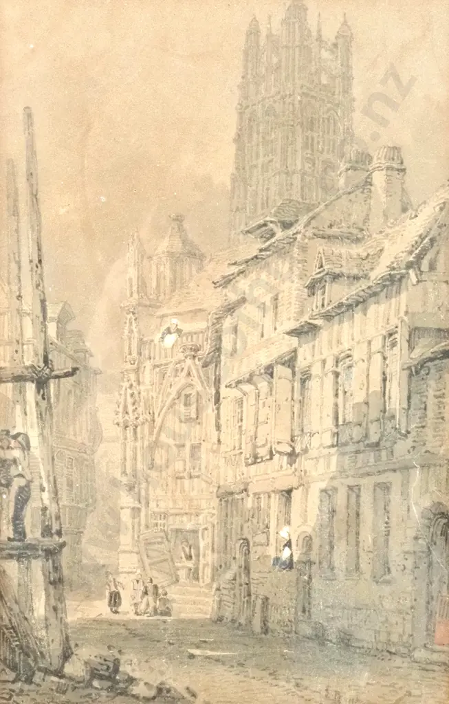 John Skinner Prout - The Church of St Lauren, Rouen, Watercolour Image 1++