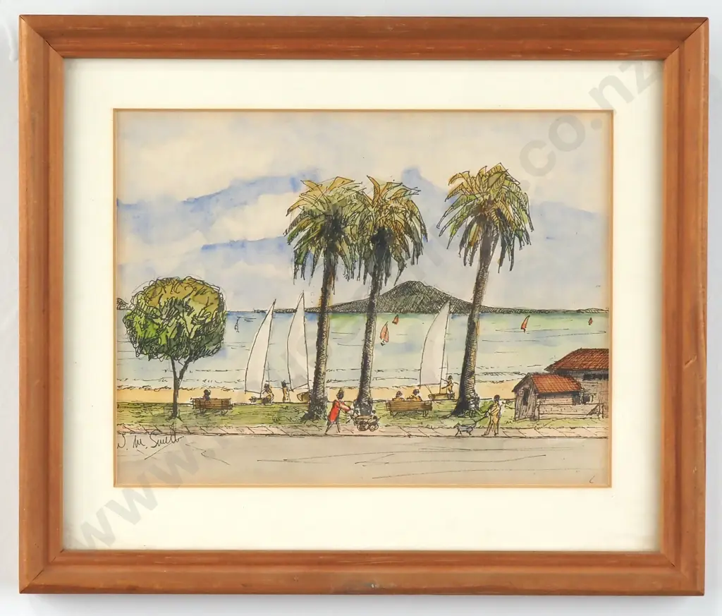 W Mein Smith - Tamaki Drive St Heliers, Pen & Watercolour Image 1++