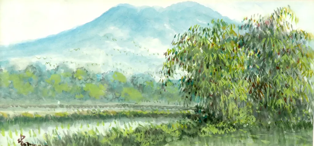 Artist Unknow - Landscape w Mountain & Trees, Watercolour Image 1++