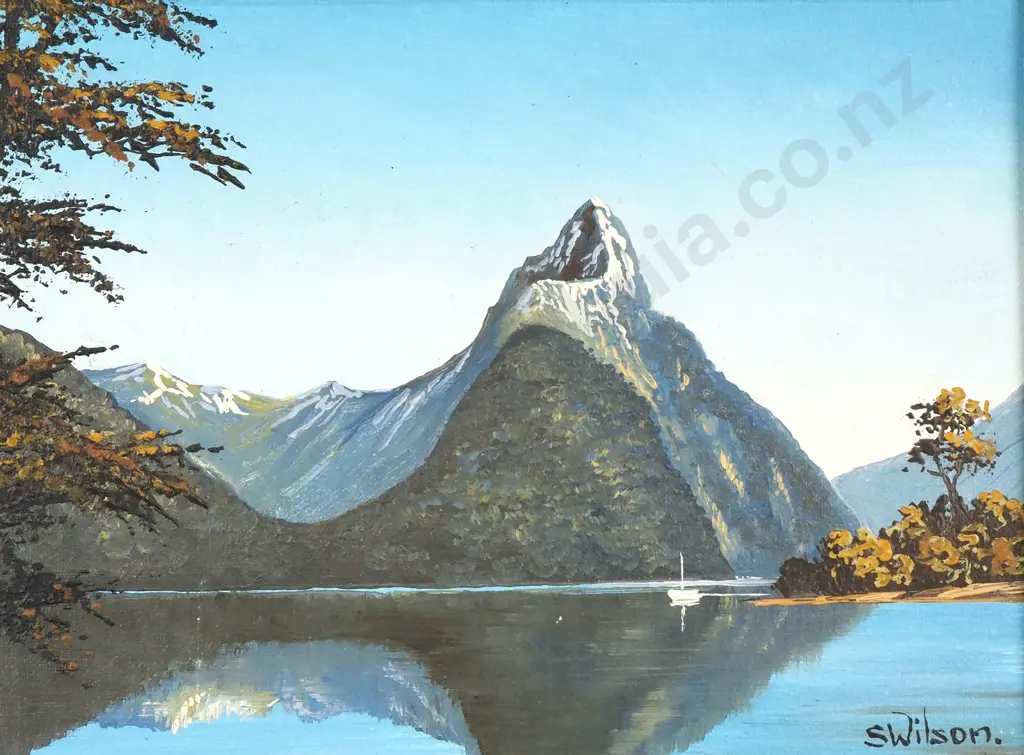 S Wilson - Mitre Peak, Oil on Board Image 1++