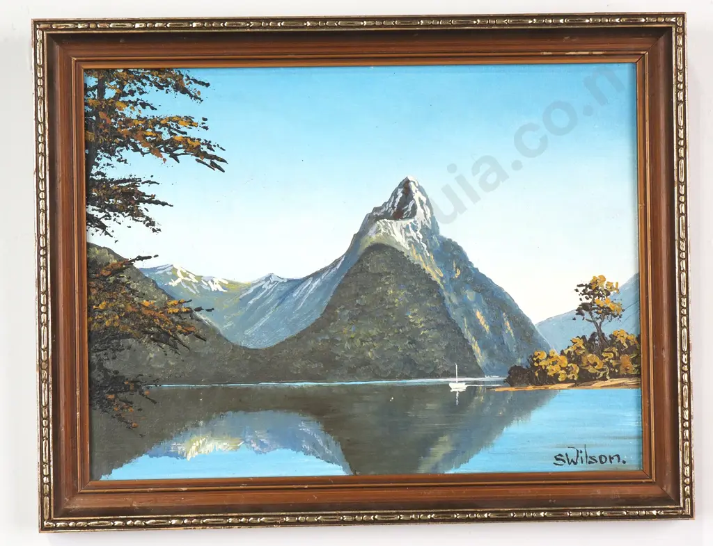 S Wilson - Mitre Peak, Oil on Board Image 1++