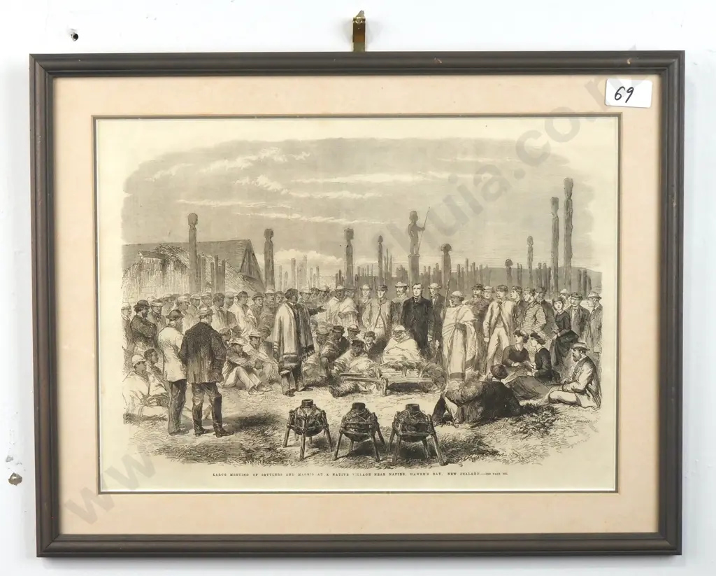 London News - Meeting of Settlers and Māori near Napier, from C.H. Robson Photograph, Print Image 1++