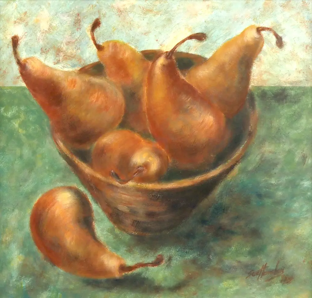 Artist Indecipherable - Still Life With Pears, Oil Image 1++