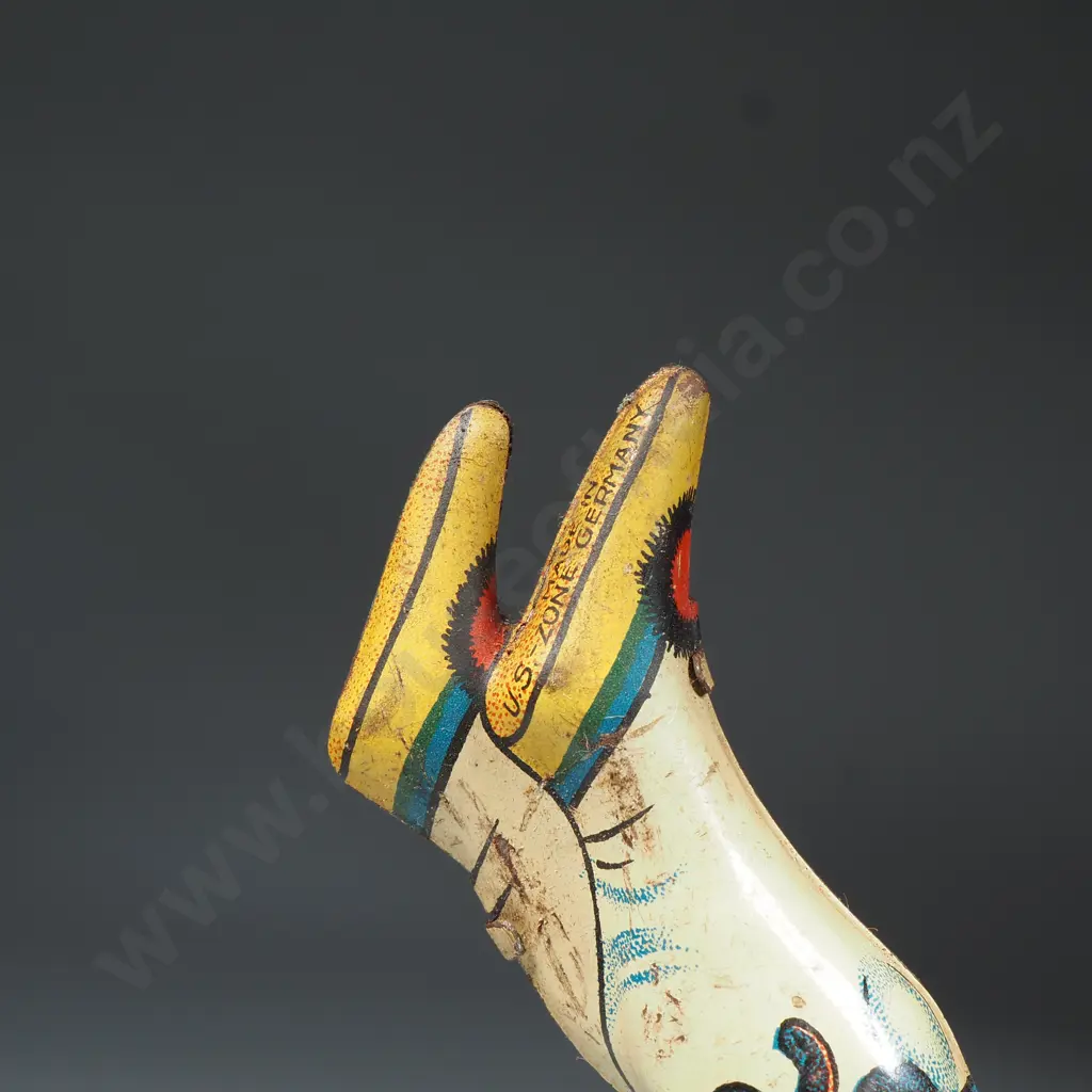 Vintage Tin Plate Wind-up Clown Walking on Hands: Made in U.S Zone Germany Image 1++