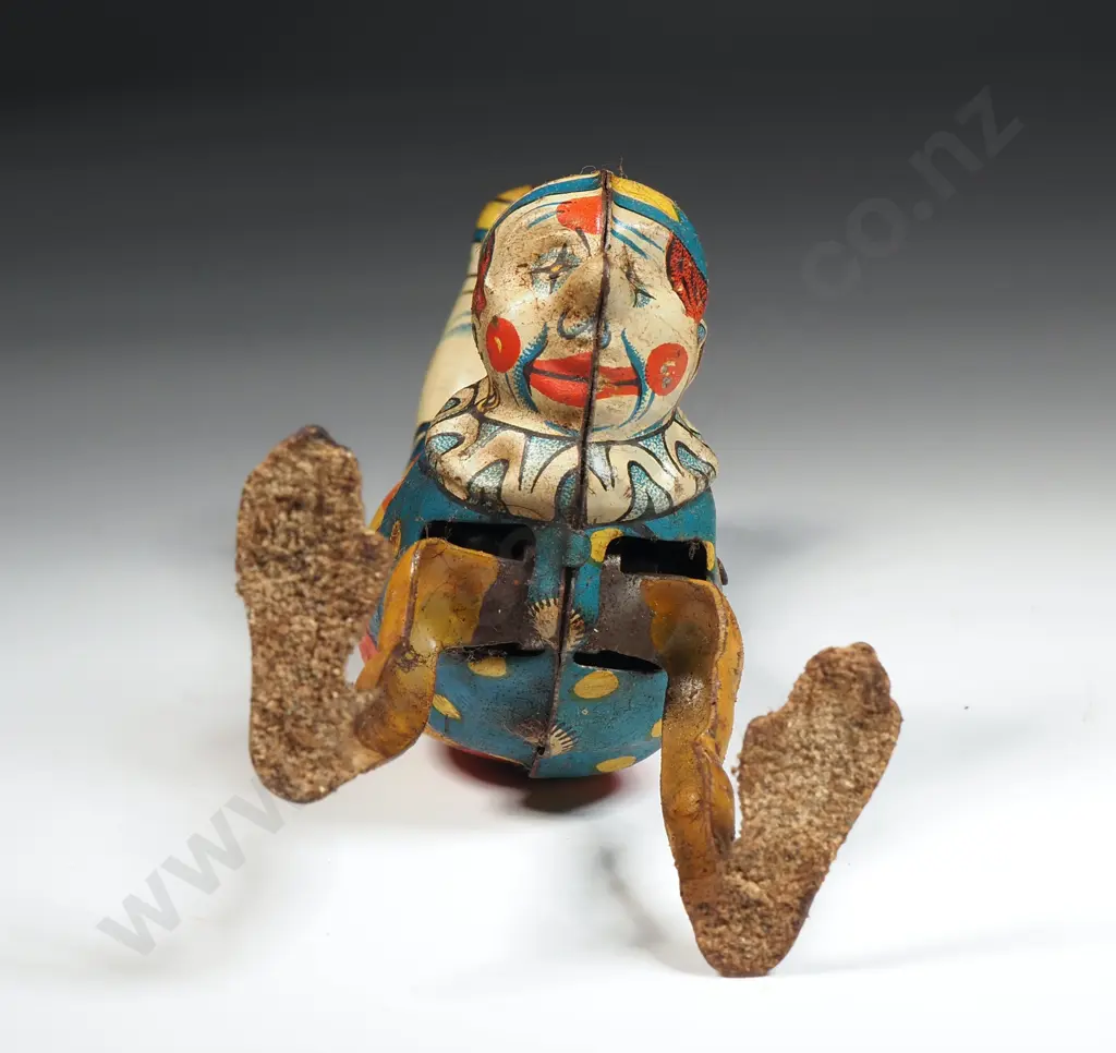 Vintage Tin Plate Wind-up Clown Walking on Hands: Made in U.S Zone Germany Image 1++